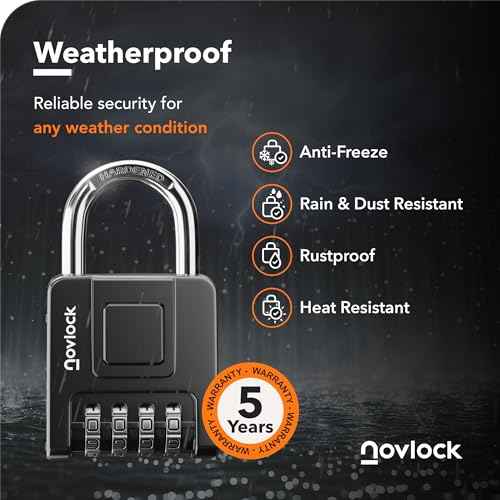 Combination Lock for Outdoor & Indoor | Heavy Duty, Weatherproof, 4-Digit Security | Padlock for Lockers, Gates, Fences, Sheds, Storage | 1-Pack, Black