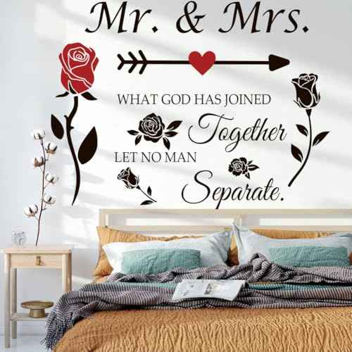Mr. and Mrs. Wall Decor Sticker Peel and Stick Wedding Sayings Art Lettering Stickers Vinyl Wall Decal Wedding Anniversary Decor Bedroom Living Room Home Decorations.