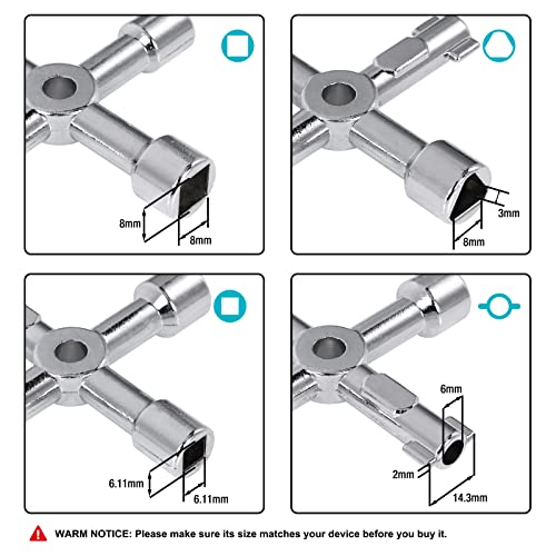 DURATECH 4 Way Utility Key, Multi-functional Water Key, 1-Pack, for Valve, Faucet, and Spigots