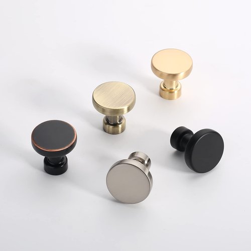 Amerdeco 10 Pack Brushed Brass Kitchen Cabinet Knobs Single Hole Cabinet Pulls Round Gold Drawer Knobs Dresser Knobs and Pulls for Bathroom Cabinets…