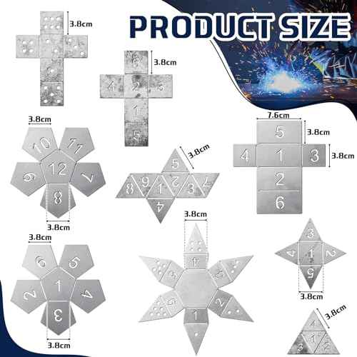 Therwen 9 Piece Welding Practice Kit Steel 16 Gauge Welding Dice Coupons DIY Equipment Mild Triangle Plate for Beginners TIG MIG Gas Arc Stick Training Practice Accessories Tools, 8 Styles (1.5 Inch)