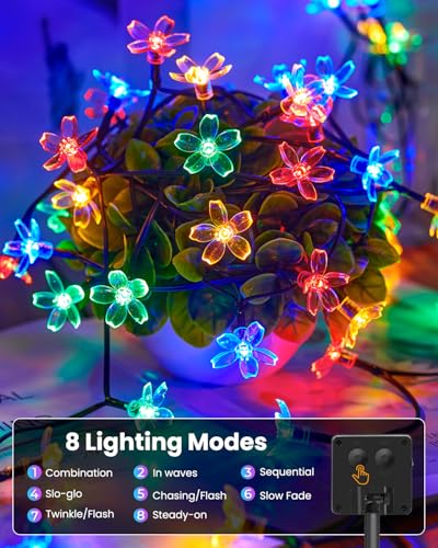 Brightown Multicolor Solar Flower String Lights Outdoor Waterproof Fairy Lights - 60 LEDs, 26ft
