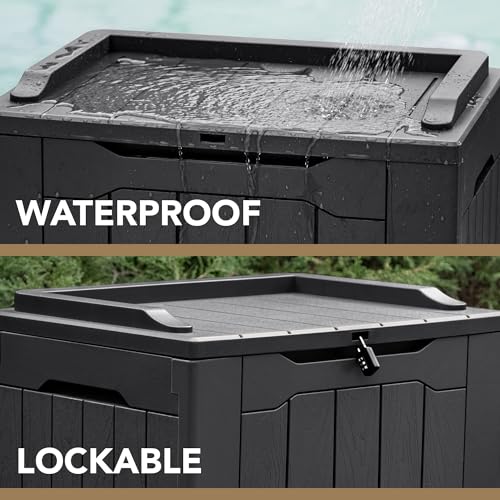 Devoko 30 Gallon Black Resin Outdoor Deck Storage Box Waterproof & Lockable