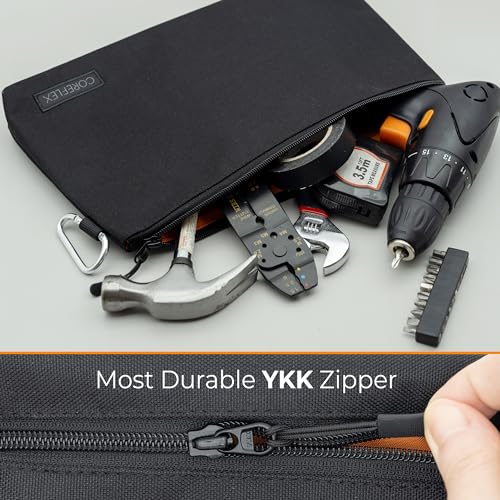 COREFLEX 6 Pack Small & Medium Tool Pouches with YKK Zippers - Heavy Duty Canvas Organizer, Multipurpose Storage Bags, Khaki