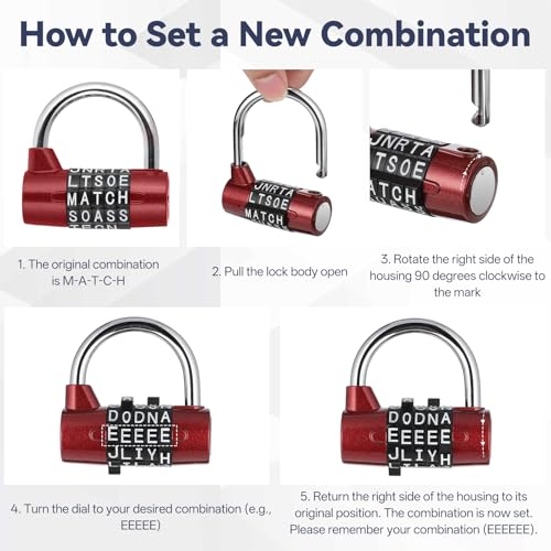 4 Pcs 5 Letter Combination Lock Safety Padlock Combination Locks Keyless Resettable Metal Lock for School Gym Sports Locker Fence Toolbox Case Hasp Cabinet Storage