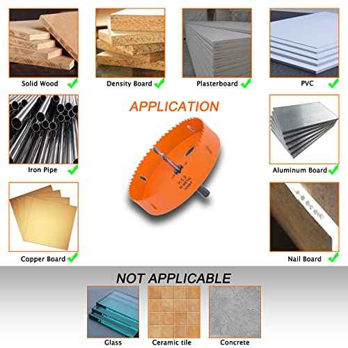 6 Inch Hole Saw with Arbor for Metal Wood and Plastic Cutting, 152mm Bi-Metal Hole Cutter for Different Project with Smooth and Flat Drilling Edge, Fast Chip Removal, Handy Hole Saw Kit Set