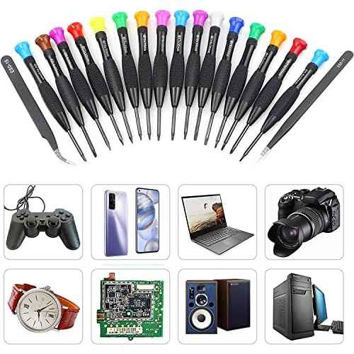 Torx Screwdriver Set 18Pcs Mini Screwdriver Set Magnetic Small Torx Phillips Flathead Screwdrivers with T2 T3 T4 T5 T6 T7 T8 T9 T10 Screwdrivers Tweezers for Xbox Mac PS4 Laptop Phone Watch