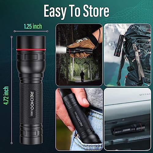 RECHOO Black Rechargeable Tactical Flashlight 2 Pack - Super Bright, 3 Modes, Zoomable LED for Camping & Emergencies