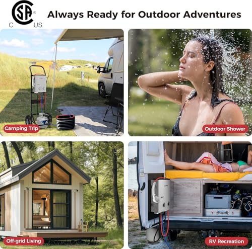 CAMPLUX 1.32 GPM Portable Tankless Propane Water Heater - Gray, Off-Grid & RV Ready, Battery Powered