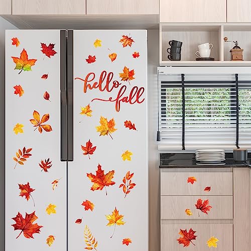 Whaline Fall Maple Leaves Wall Decals - Autumn Holiday Home Decor, 9 Sheets, 8.3 x 10.6 Inch