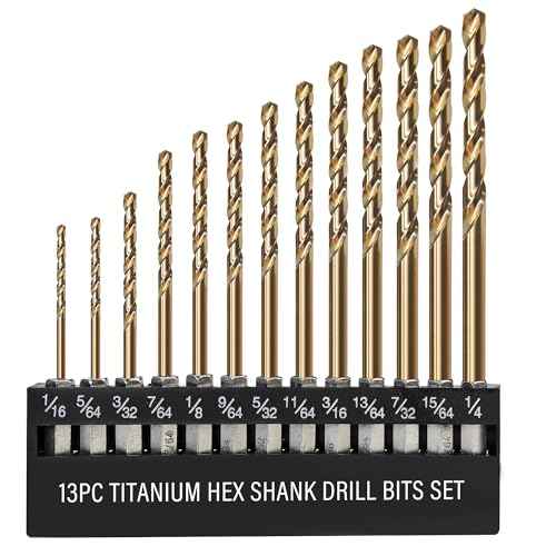 13 PCS Titanium Coated Hex Shank Drill Bit Set, HSS Twist Drill Bit Sets, Impact Driver Drill Bits for Wood, Steel, Metal, Plastic, Quick Change Design (1/16-1/4)