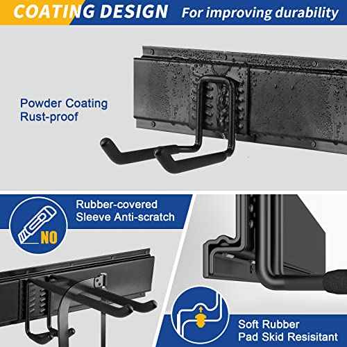 32 Inches Garage Storage, Garage Organization, Wall Mount Garden Tool Organizer, Max 300lbs Adjustable Metal Hooks, Yard Shed Hanging Rack, Heavy Duty Shelving for Rake Broom Mop Snowboard