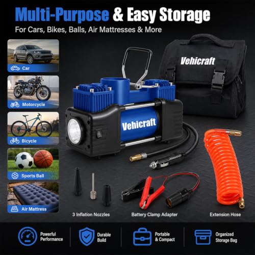 12V Car Tire Inflator Pump 150 PSI Dual-Cylinder Air Compressor for SUV RV