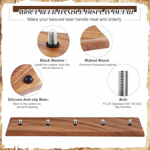 Beer Tap Handle Display Stand – Holds 5 Handles, Walnut Wood Tabletop Holder