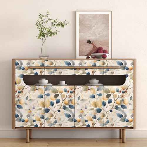 Leaf Wallpaper Peel and Stick Wallpaper Boho 17.3"x78.8" Plant Botanical Watercolor Self Adhesive Removable Wall Paper for Bedroom Leaf Contact Paper for Cabinets Vinyl