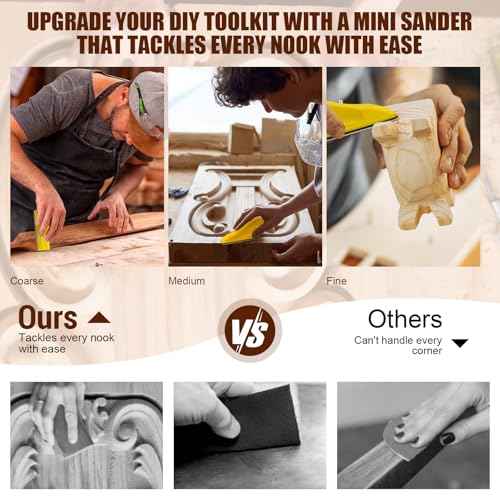 90PCS Premium Micro Detail Sander Kit, Updated 3-in-1 Mini Hand Sanding Block, 60-400 Grit Sandpaper for Wood Crafts, Tight Spaces, and DIY Polishing Projects