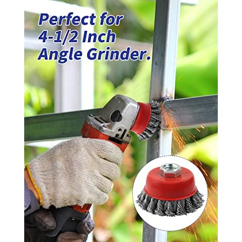 Rocaris 3 Pack Wire Wheel Cup Brush for Angle Grinders,3 & 4 Inch Twisted Knotted & Coarse Crimped Cup Brush,5/8-11 Inch Threaded Arbor for Rust, Corrosion