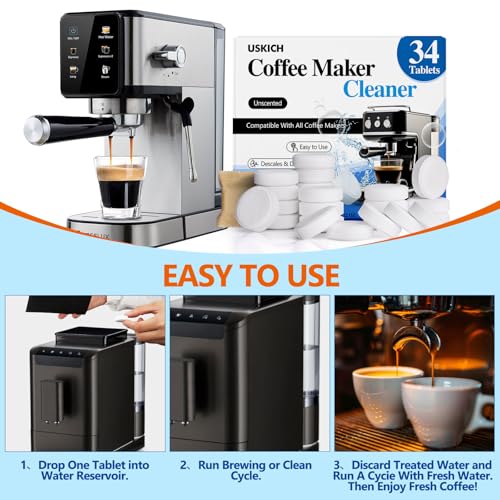 USKICH 34-Pack Coffee Maker Cleaner Tablets - Descaler for All Brands (1 Count Pack of 34)