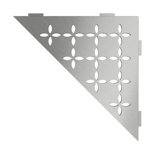 Schluter Triangular Corner Shelf for Tiled Walls - Floral Design, Stainless Steel Material, Brushed Stainless Steel Finish, 3/32” Thick Anchoring Tabs - SES1D5EB