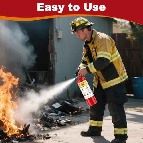 ABC Dry Powder Fire Extinguisher, 1-A:10-B:C Rated, Dry Chemical Fire Extinguisher for Home, Kitchen, Office & Vehicle, Fire Extinguisher with Easy-Grip Handle & Quick Release (1 Pack)