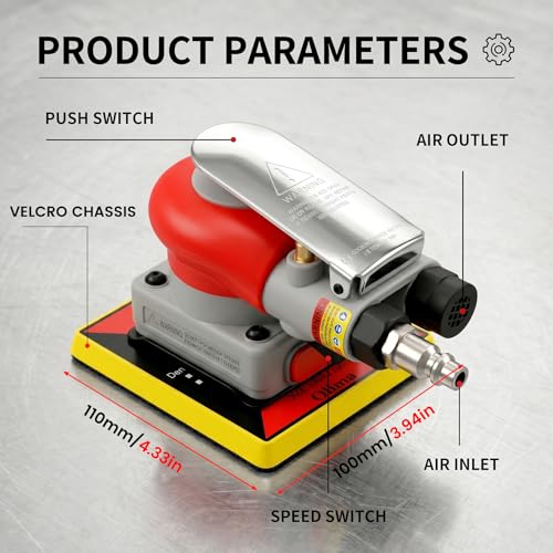 LithiCraft 3-in-1 Pneumatic Orbital Palm Sander 4x4.3in Multi-Surface Air Sander
