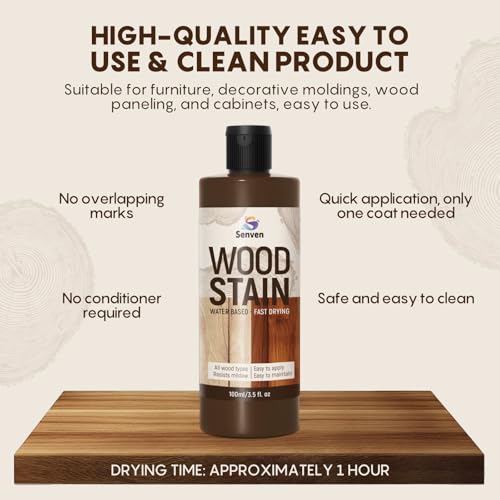 SENVEN Walnut Wood Stain 3.5 Fl Oz - Fast Drying, Water-Based, Non-Toxic Interior & Exterior Furniture & Cabinet Finish