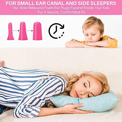 Quality Pink Foam Earplugs - 200 Pairs of Comfortable Ear Plugs for Sleeping, Snoring, & Work - Designed for Small Ear Canals; Women, Kids, or Children - Individually Wrapped & Disposable - NRR 30 dB