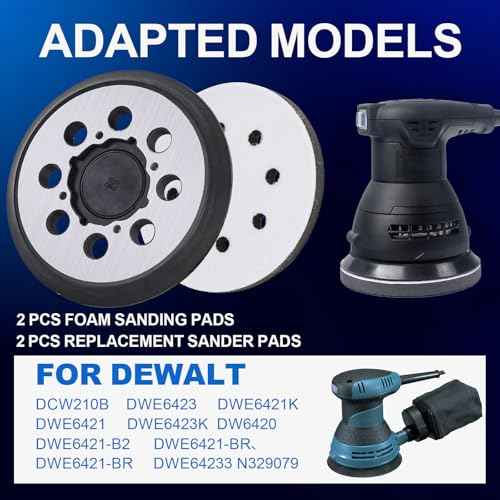 4 PCS 5 Inch Orbital Sander Replacement Pad for Dewalt DWE6421 DWE6423 DCW210B, Hook and Loop Foam Sanding Pads, Metal for Dewalt Sander Parts DWE6421K DWE6423K DW6420 DWE64233 N329079 by 4 Screw Hole
