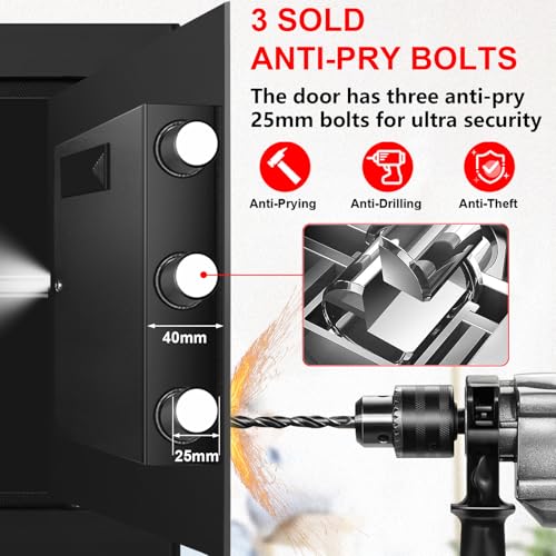 Aprxuvot 1.3 Cuft Fireproof Safe Box for Home Security, Water & Fire Resistant with Digital Lock & Alarm System