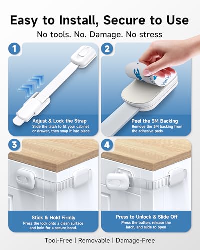 Infinno Baby Proofing Cabinet Locks White 12 Pack - Child Safety Latches