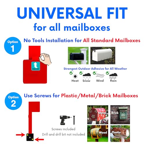 MCCHJoy Mailbox Flag Replacement - No Tools Needed, Includes Optional Screws, Post Mount Option