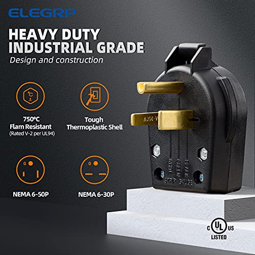 ELEGRP Heavy Duty NEMA 6-30P & 6-50P Angle Power Plug 30/50 Amp 250V, UL Listed