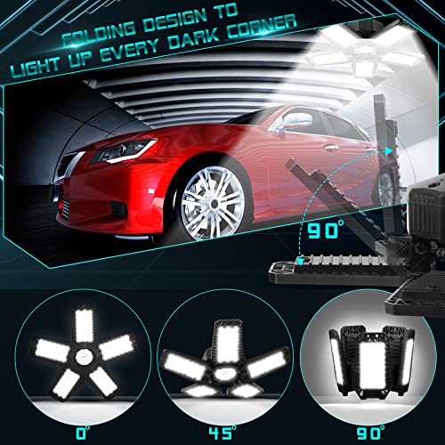 YIBEYYDS 160W 16000LM Deformable LED Garage Light with 5 Panels, E26/E27, Black - Variation 1