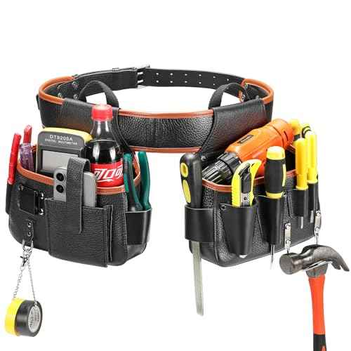 Tool Belt, Heavy Duty Tool Belts for Men,Large Bag Opening for Easy Access,Detachable & Adjustable Tool Pouch Bag for Electrician,Carpenter,Construction,Utility Belt.