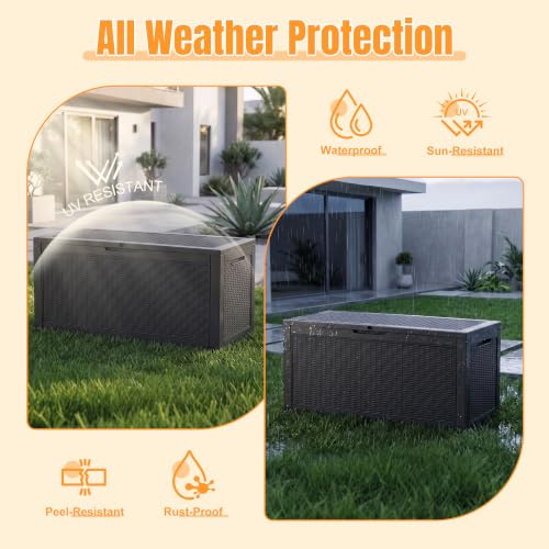 ATMELT Black 160 Gallon Waterproof Resin Outdoor Storage Box with Support Rod