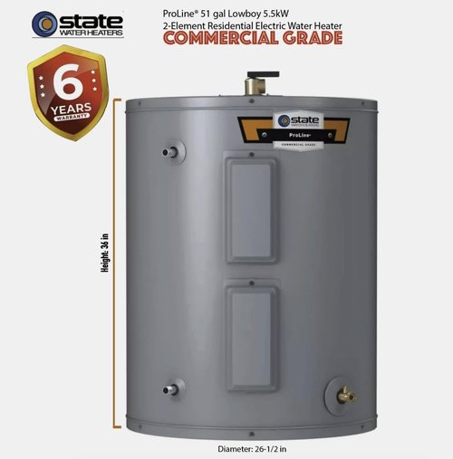 ProLine® 51-Gallon Lowboy Top Connect Electric Water Heater 6-year limited tank warranty. Commercial Grade
