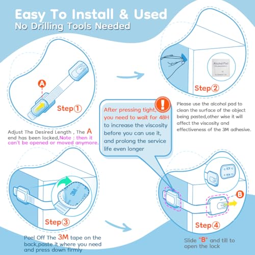 8-Pack Cabinet Locks Baby Proofing - Syican Child Proof Drawer Locks, Multi-Purpose for Drawers, Fridge, Toilet Seat, Trash Can, Ideal Stocking Stuffers, White