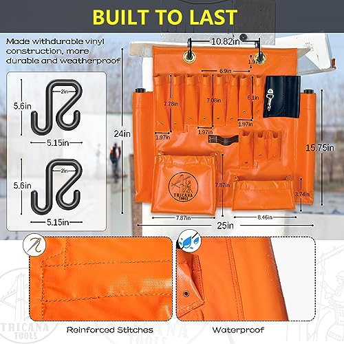 Tricana 16-Pocket Lineman Tool Board with 2 x 2in Aerial Hooks — Bucket Truck Organizer