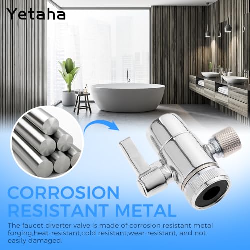 Yetaha 3/8" Faucet Diverter Valve for Kitchen & Bathroom, Metal Splitter Adapter, Fits 3/8" RO Tubing