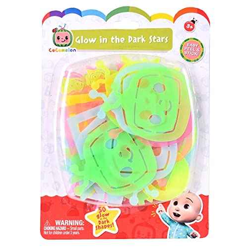 Sunny Days Entertainment CoComelon Glow in The Dark Stars | 50 Assorted Shape and Color Stickers for Kids | Peel and Stick Wall Decals,Multi