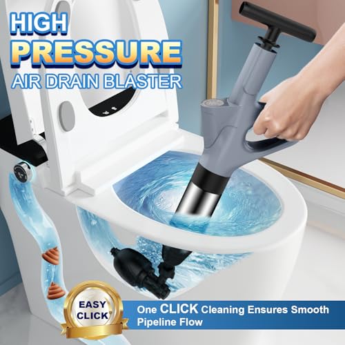 High Pressure Toilet Plunger with Pressure Gauge - Heavy Duty Bathroom Drain Cleaner
