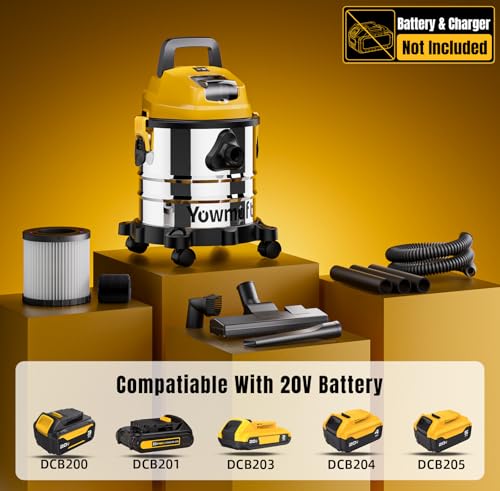 YOWMOFT 4 Gallon Cordless Wet Dry Shop Vacuum Compatible with DeWalt 20V Batteries