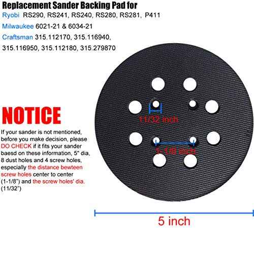 5-Inch Hook and Loop Backing Pad Replacement Sander Pad for Ryobi RS290, RS280, P411, for Craftsman 315.112170,315.116940