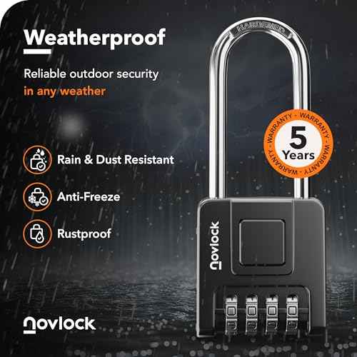 2.76 in Long Shackle Combination Lock for Outdoor & Indoor | Heavy Duty, Weatherproof, 4-Digit Security | Padlock for Gates, Fences, Sheds, Lockers, Storage | 1-Pack, Black