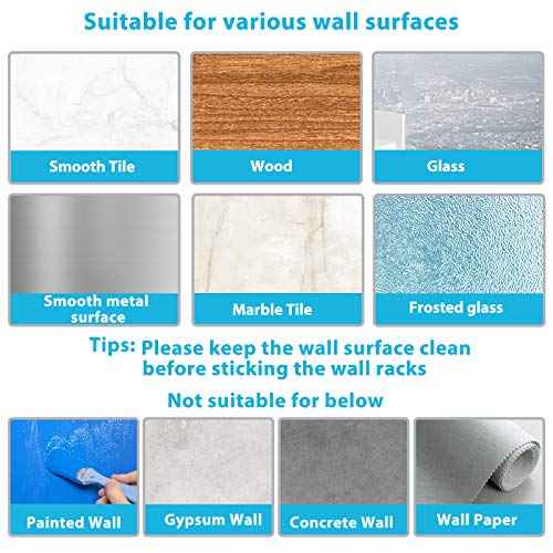 Mop Broom Holder No Drill, Mop Broom Organizer Wall Mounted Heavy Duty with Hooks Hanger, Self Adhesive Stainless Steel 6Pcs for Bathroom, Kitchen, Office (Black)