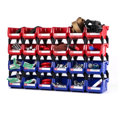 Shineyaplus 24-Pack Stackable Storage Bins 5.32 x 4.14 x 2.99 in with Labels, Blue & Red