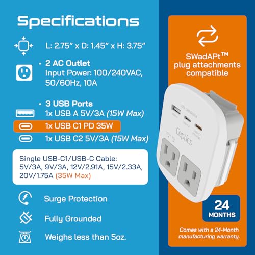Ceptics Beige 35W Universal Travel Adapter Kit with Surge Protection