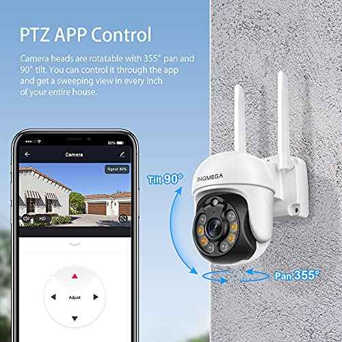 INQMEGA TUYA PTZ Camera Outdoor, 3MP Security Home Surveillance Camera with 2.4G WiFi, Waterproof IP Wireless Camera, Color Night Vision£¬Two-Way Audio, Motion Detection, Cloud & SD Card
