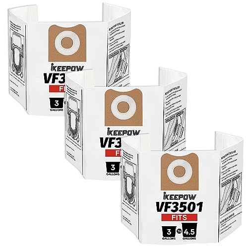 3 Pack VF3501 Shop Vac Bags, Compatible with Ridgid & Workshop Vacuum 3 to 4.5 Gallon, Wet Dry Vac Bag for Rigid Filter, Replacement Dust Bags, Part # VF3501 / WS32045F9
