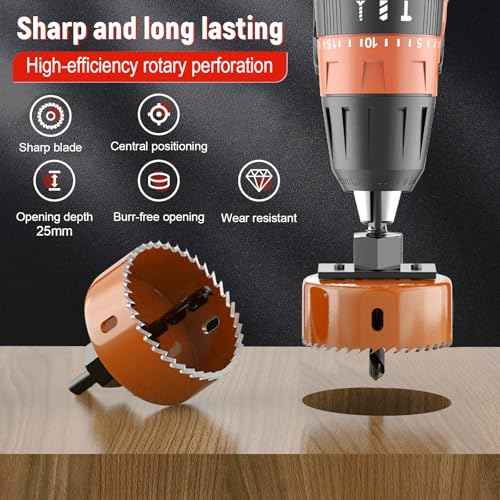 11-Piece Hole Saw Kit (1-1/4" to 3" / 32-76mm) with Mandrels, Arbor, Gloves & Case for Soft Wood, PVC Board, Plywood